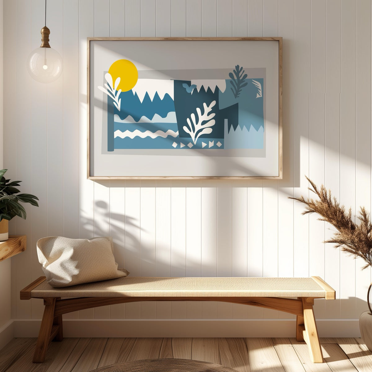 Abstract Blue Landscape with Sun - Rolled Poster Wall Art Print | House Prints