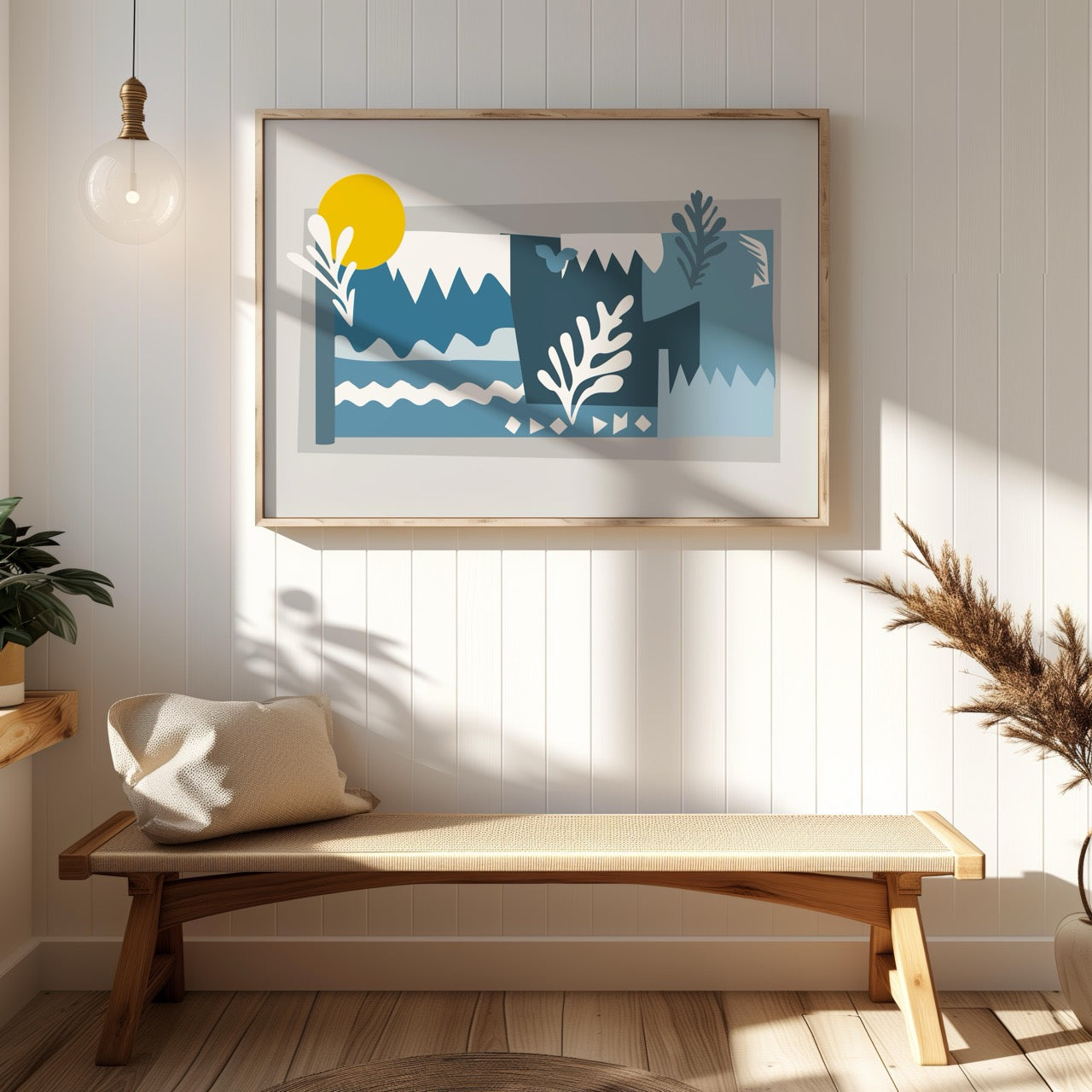 Abstract Blue Landscape with Sun - Rolled Poster Wall Art Print | House Prints