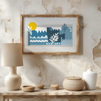 Abstract Blue Landscape with Sun - Rolled Poster Wall Art Print | House Prints