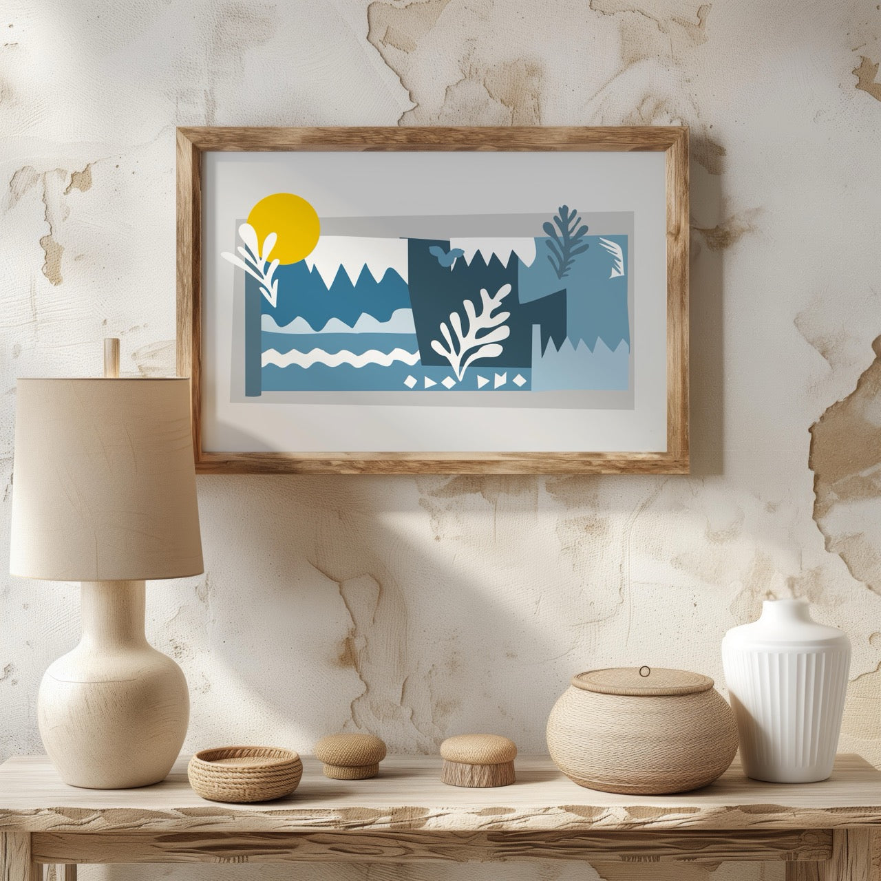 Abstract Blue Landscape with Sun - Rolled Poster Wall Art Print | House Prints