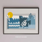Abstract Blue Landscape with Sun - Rolled Poster Wall Art Print | House Prints