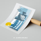 Abstract Blue Landscape with Sun - Rolled Poster Wall Art Print | House Prints