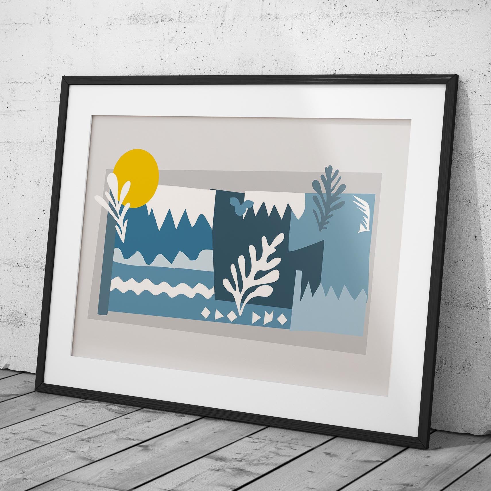 Abstract Blue Landscape with Sun - Rolled Poster Wall Art Print | House Prints