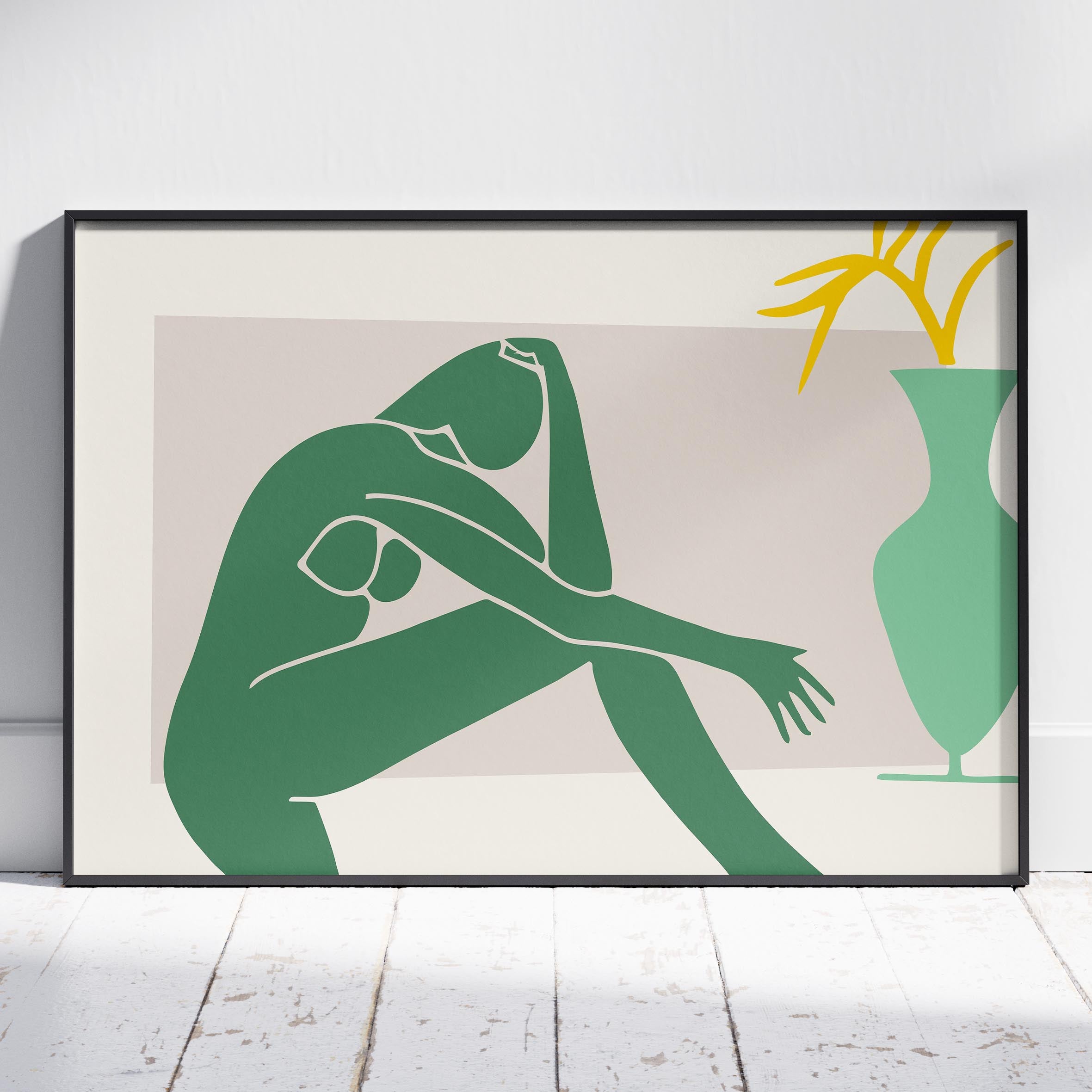 Minimalist Abstract Green Figure with Vase - Rolled Poster Wall Art Print | House Prints