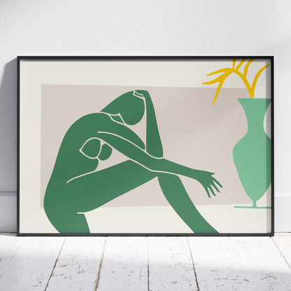Minimalist Abstract Green Figure with Vase - Rolled Poster Wall Art Print - House Prints
