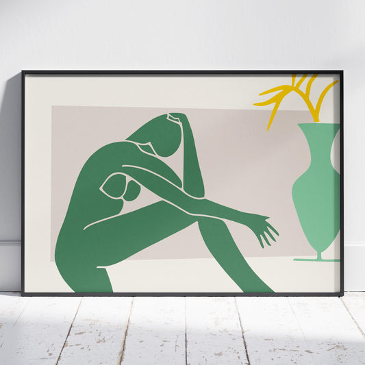 Minimalist Abstract Green Figure with Vase - Rolled Poster Wall Art Print - House Prints