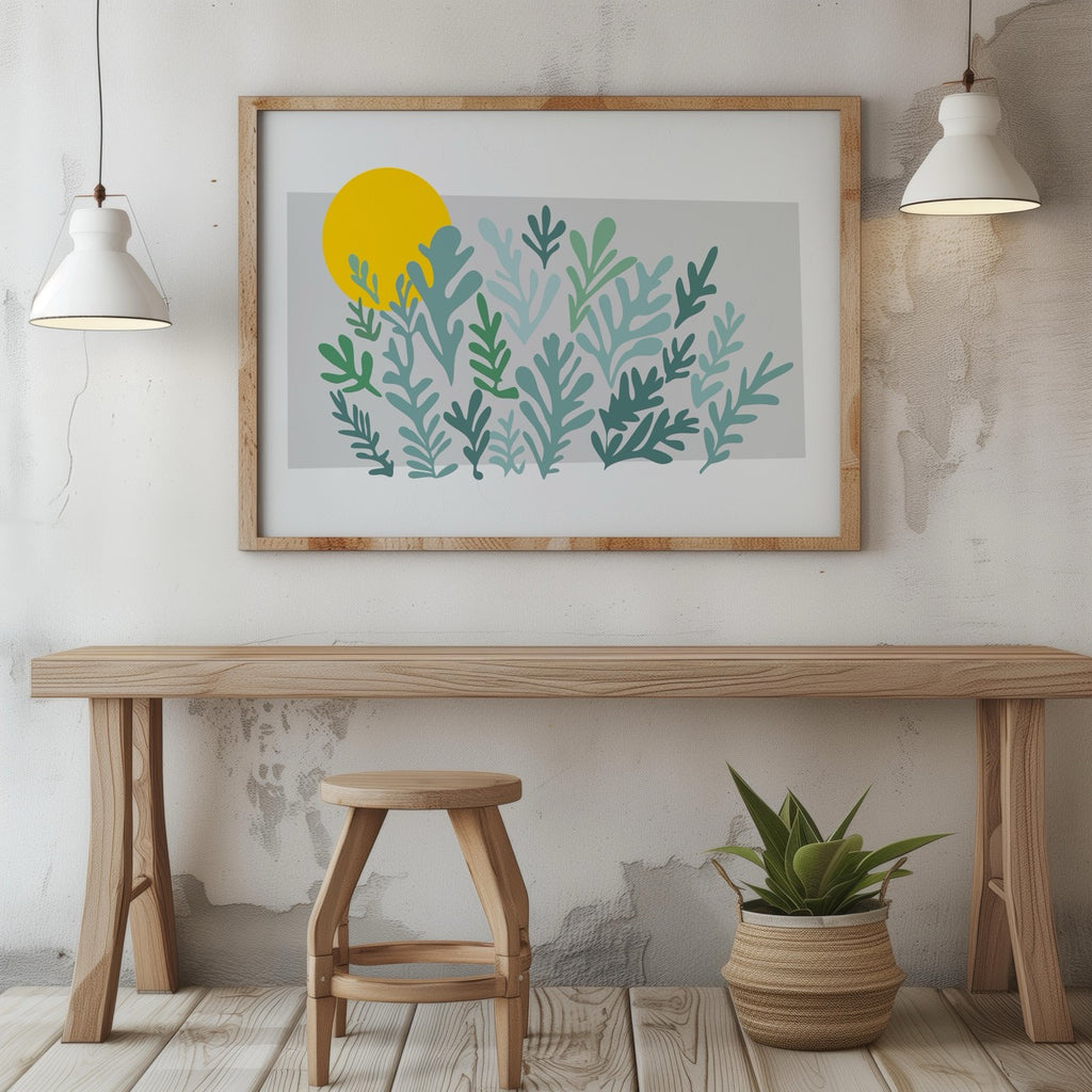 Abstract Minimalist Green Botanical Sunscape - Rolled Poster Wall Art Print | House Prints