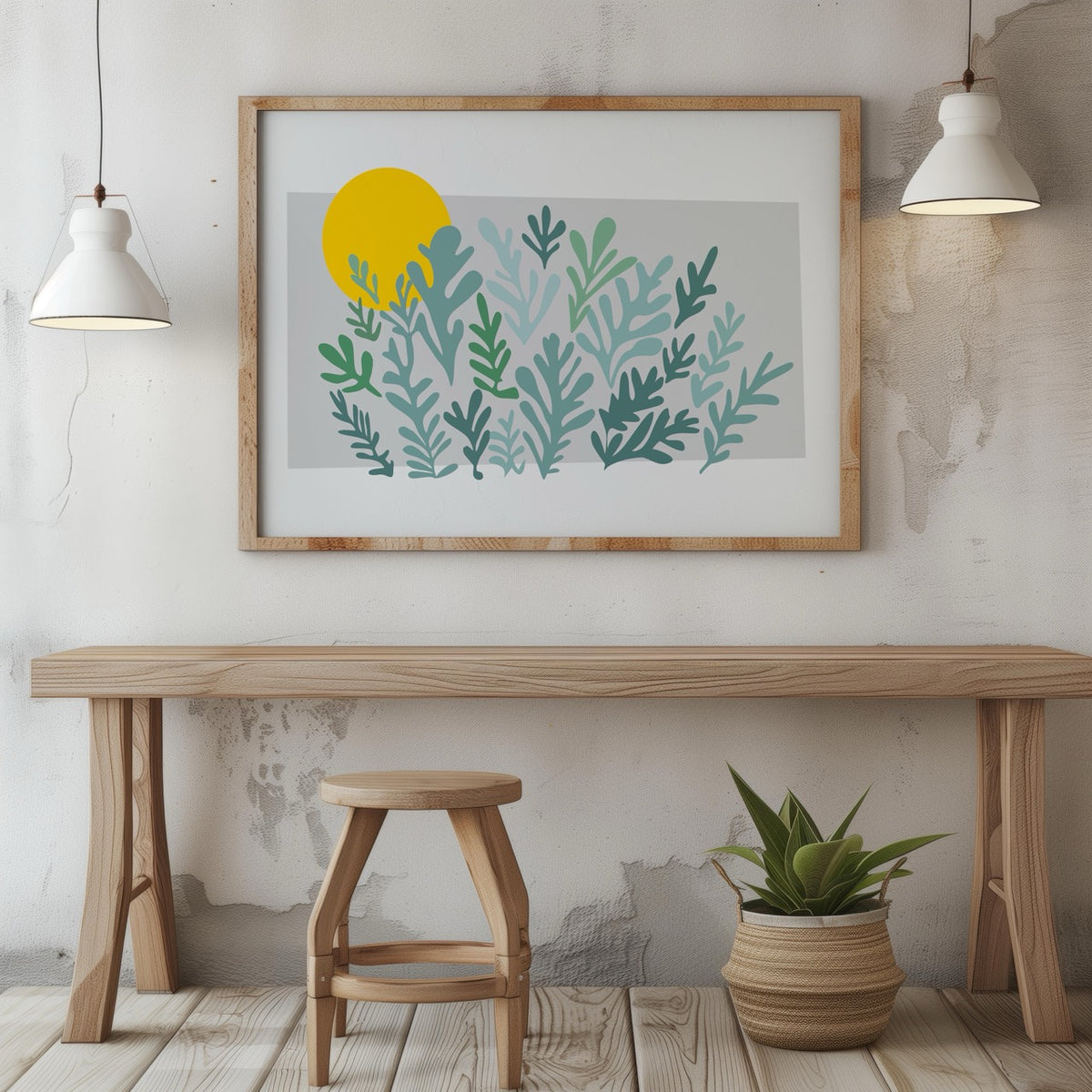 Abstract Minimalist Green Botanical Sunscape - Rolled Poster Wall Art Print | House Prints