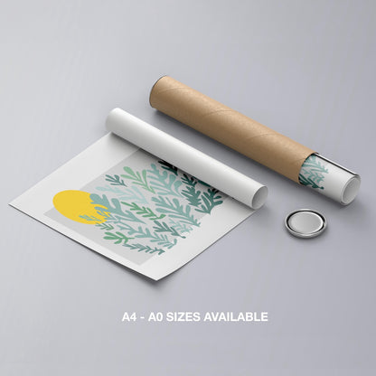 Abstract Minimalist Green Botanical Sunscape - Rolled Poster Wall Art Print - House Prints
