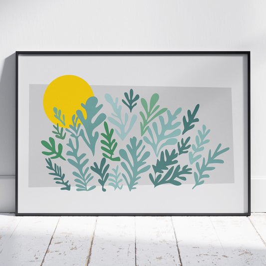 Abstract Minimalist Green Botanical Sunscape - Rolled Poster Wall Art Print - House Prints