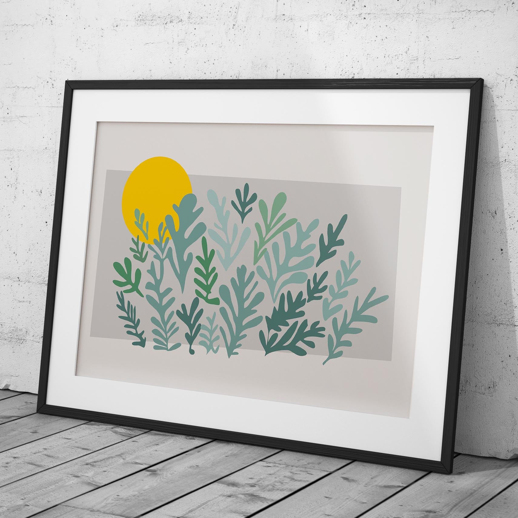 Abstract Minimalist Green Botanical Sunscape - Rolled Poster Wall Art Print - House Prints