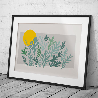 Abstract Minimalist Green Botanical Sunscape - Rolled Poster Wall Art Print - House Prints