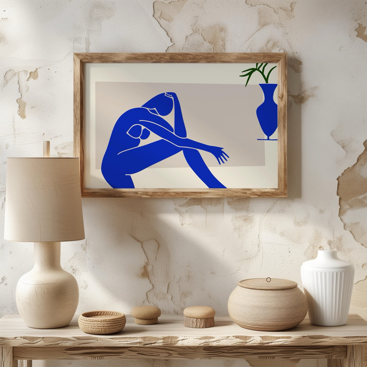Minimalist Abstract Blue Contemplating Figure - Rolled Poster Wall Art Print - House Prints