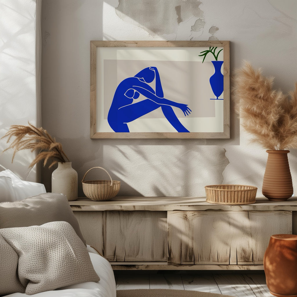 Minimalist Abstract Blue Contemplating Figure - Rolled Poster Wall Art Print | House Prints