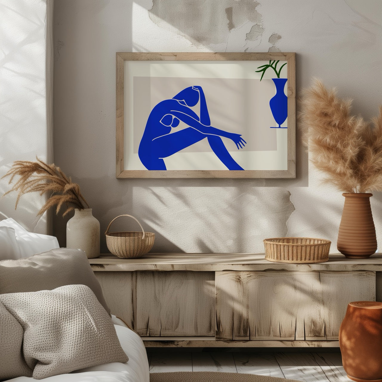 Minimalist Abstract Blue Contemplating Figure - Rolled Poster Wall Art Print - House Prints