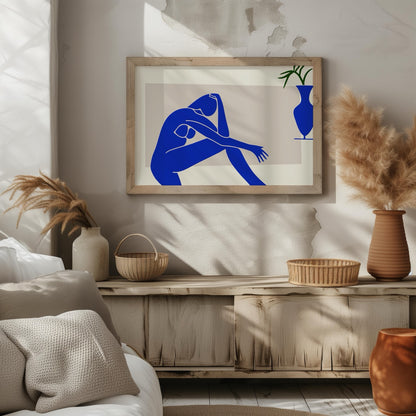 Minimalist Abstract Blue Contemplating Figure - Rolled Poster Wall Art Print - House Prints