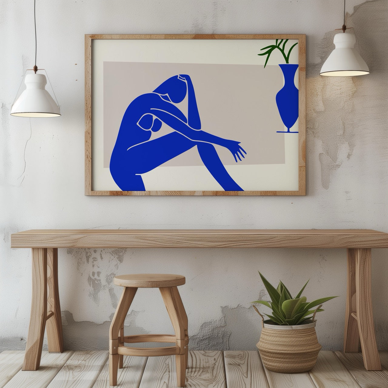 Minimalist Abstract Blue Contemplating Figure - Rolled Poster Wall Art Print - House Prints