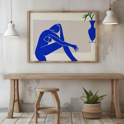 Minimalist Abstract Blue Contemplating Figure - Rolled Poster Wall Art Print - House Prints