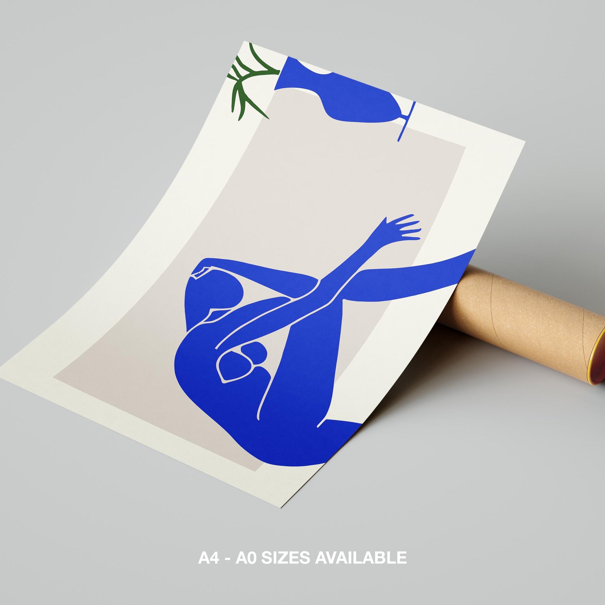 Minimalist Abstract Blue Contemplating Figure - Rolled Poster Wall Art Print - House Prints