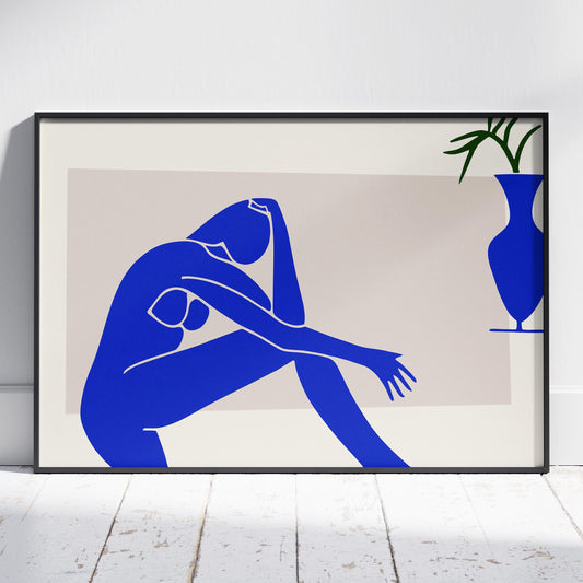 Minimalist Abstract Blue Contemplating Figure - Rolled Poster Wall Art Print - House Prints