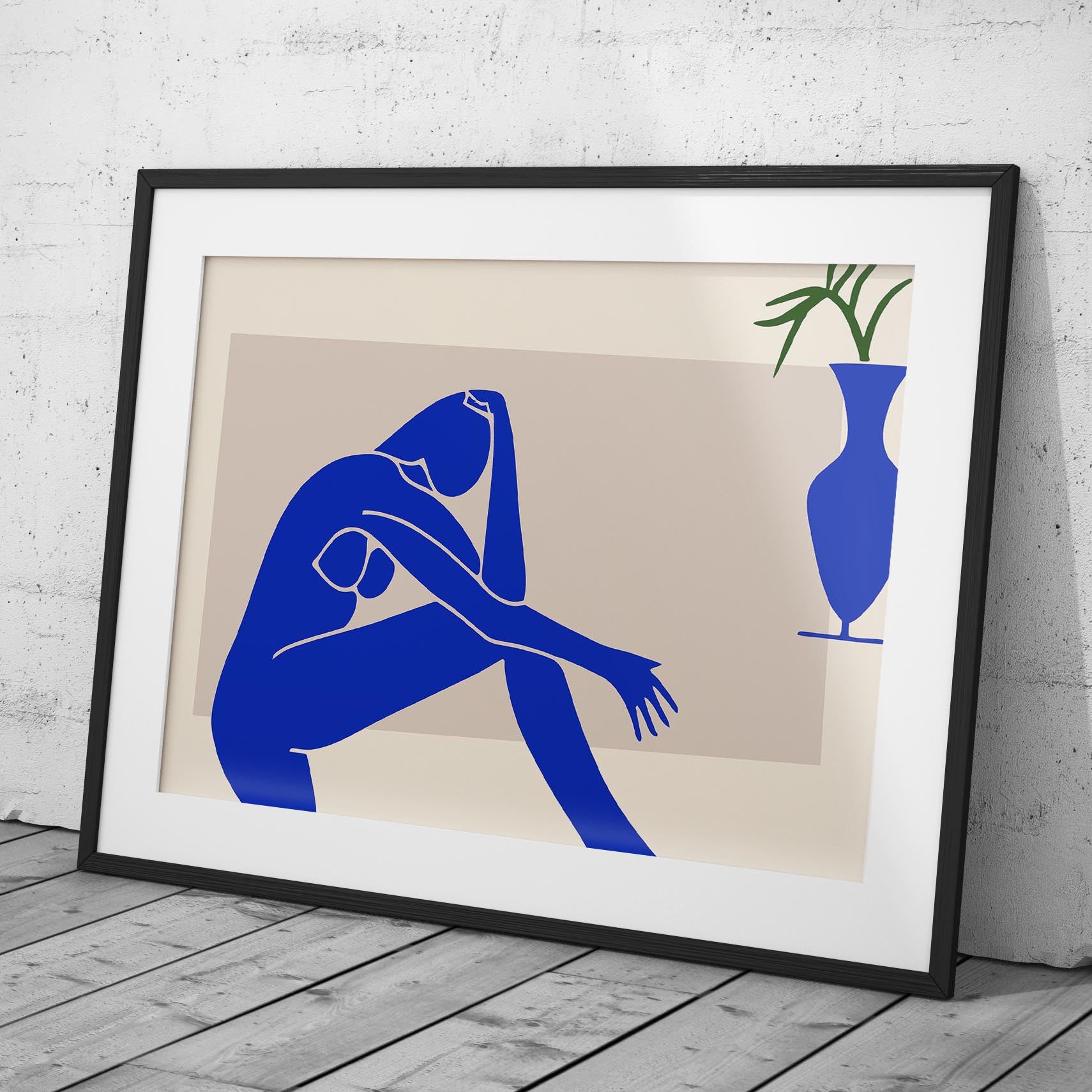 Minimalist Abstract Blue Contemplating Figure - Rolled Poster Wall Art Print - House Prints