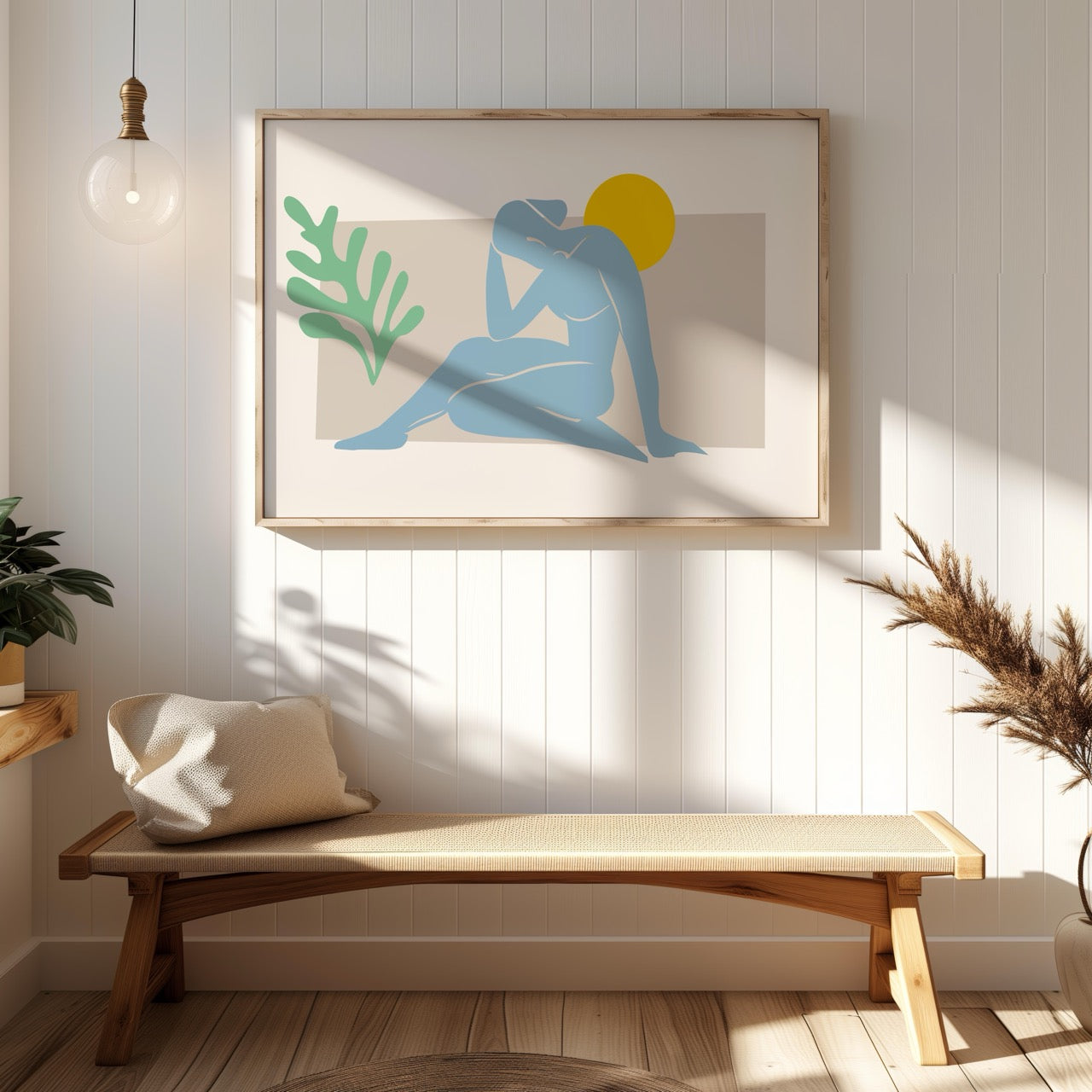 Minimalist Abstract Light Blue Figure with Sun - Rolled Poster Wall Art Print | House Prints