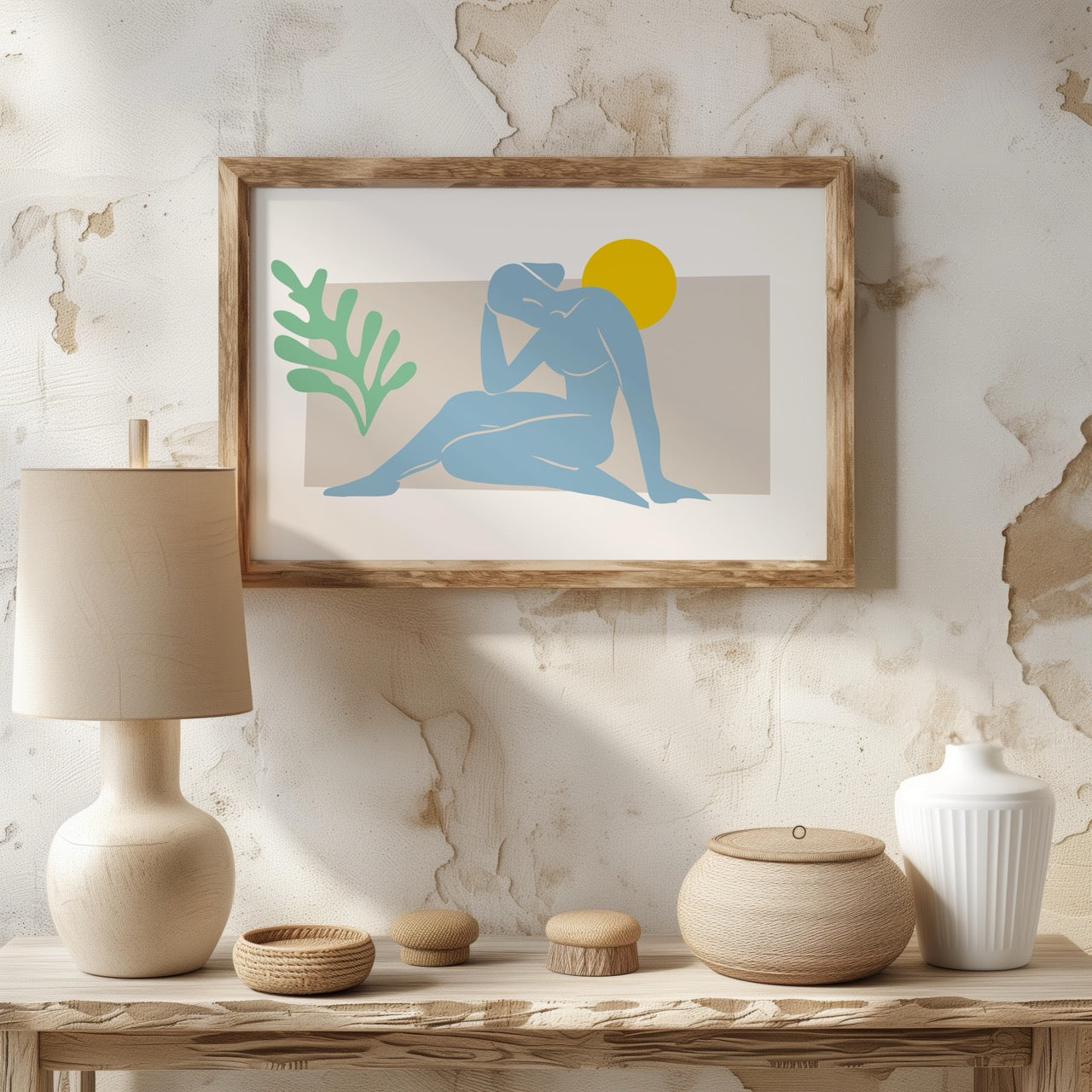 Minimalist Abstract Light Blue Figure with Sun - Rolled Poster Wall Art Print | House Prints