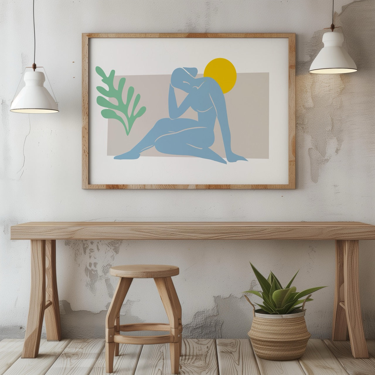 Minimalist Abstract Light Blue Figure with Sun - Rolled Poster Wall Art Print | House Prints