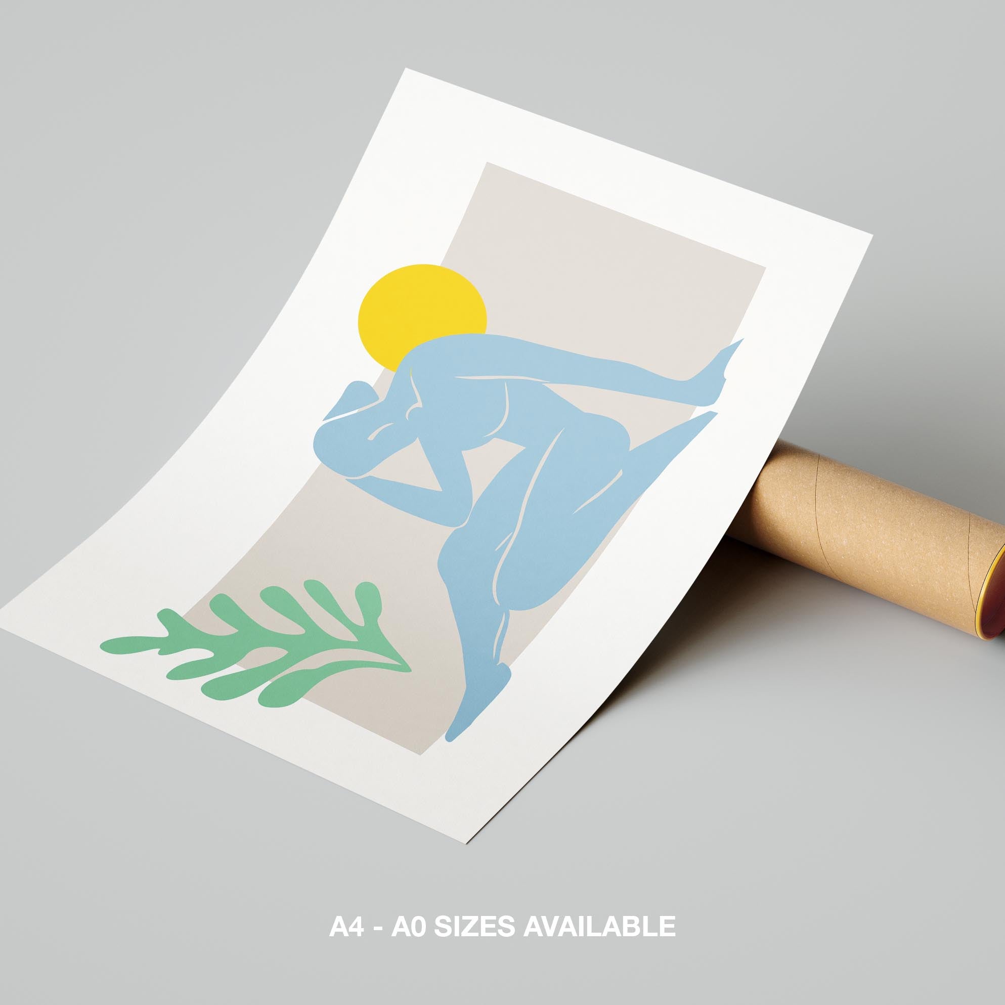 Minimalist Abstract Light Blue Figure with Sun - Rolled Poster Wall Art Print | House Prints