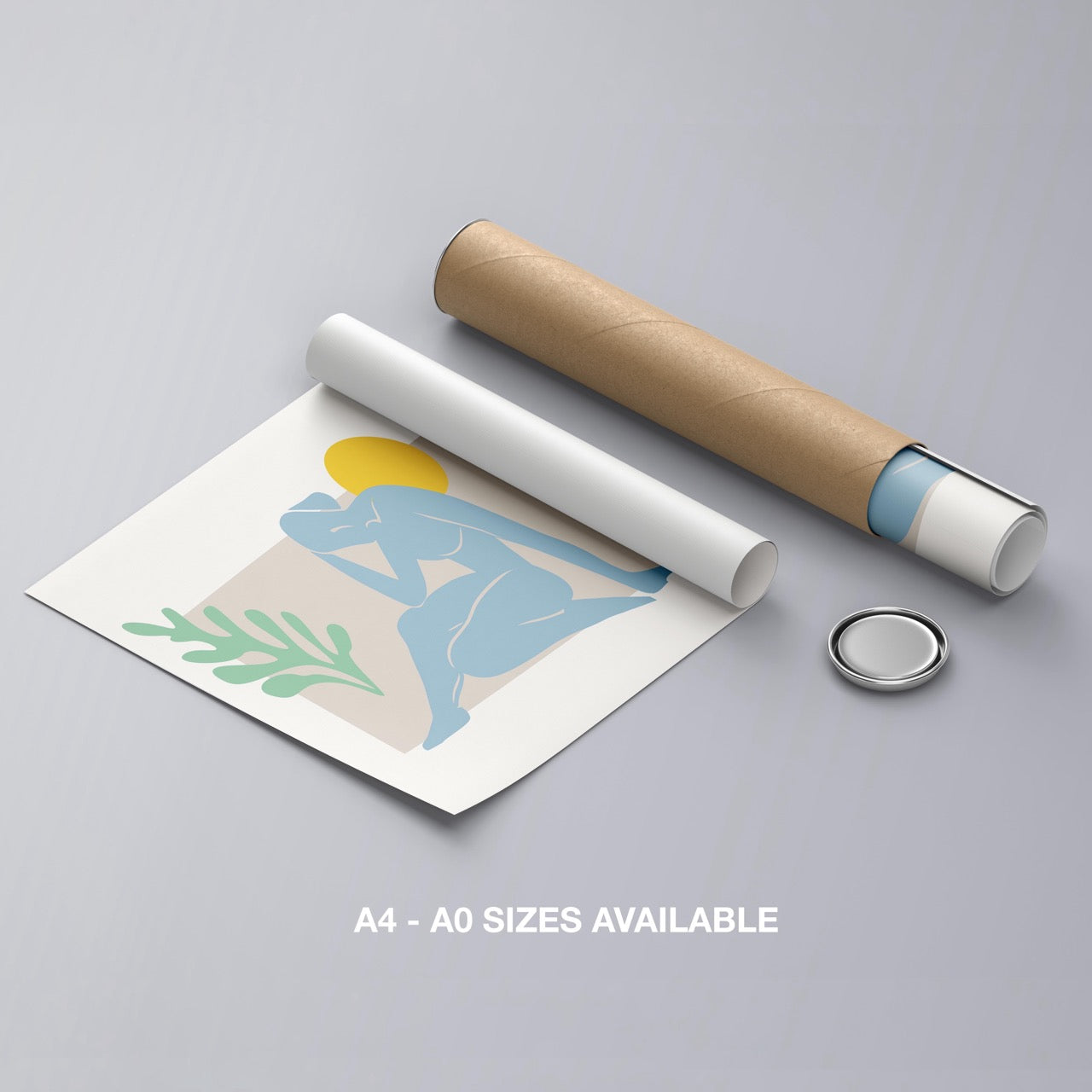 Minimalist Abstract Light Blue Figure with Sun - Rolled Poster Wall Art Print | House Prints