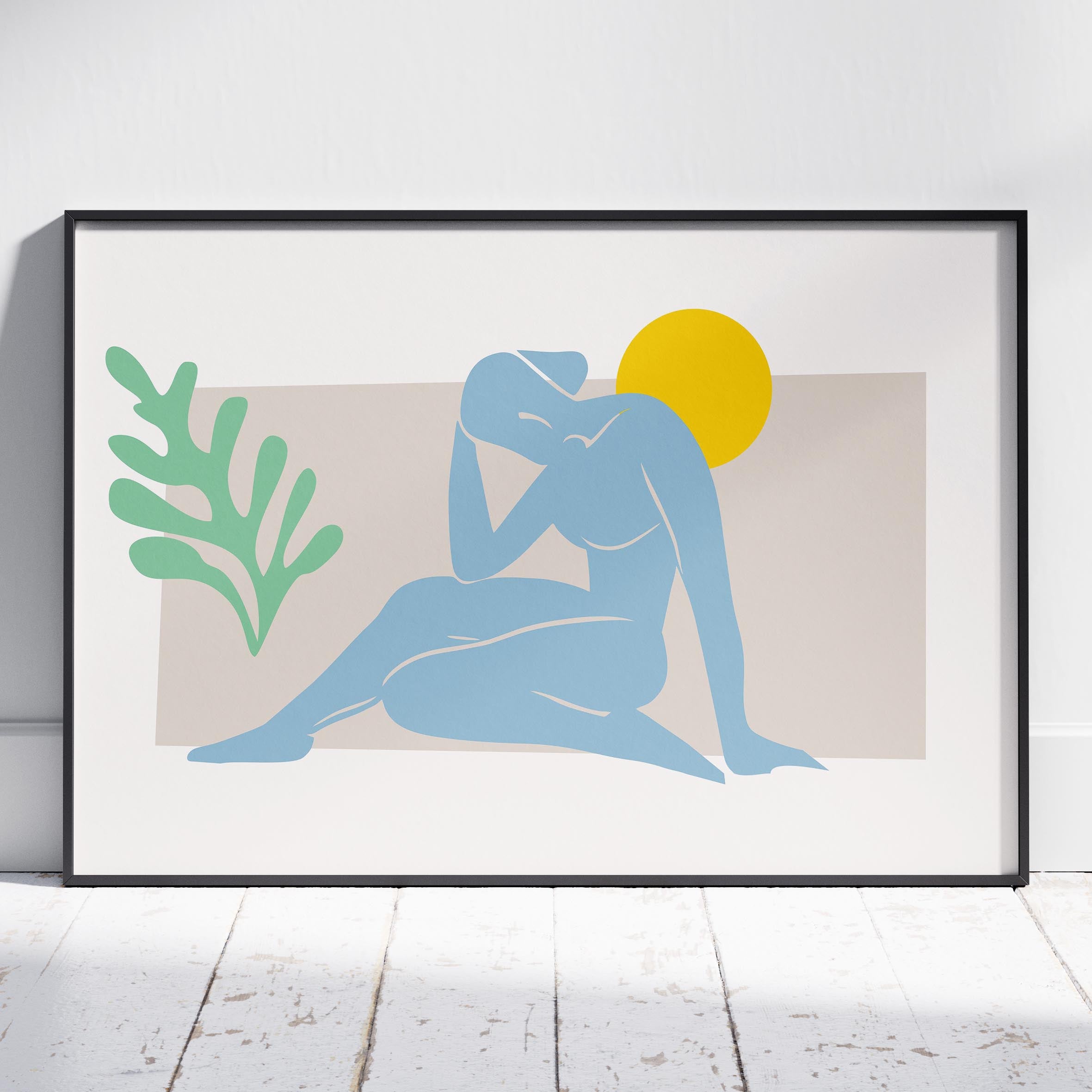 Minimalist Abstract Light Blue Figure with Sun - Rolled Poster Wall Art Print | House Prints