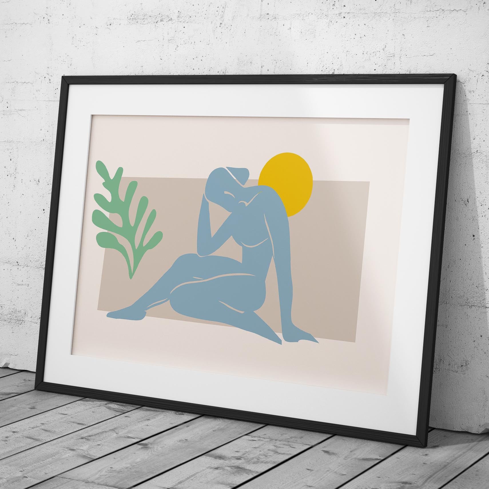 Minimalist Abstract Light Blue Figure with Sun - Rolled Poster Wall Art Print | House Prints