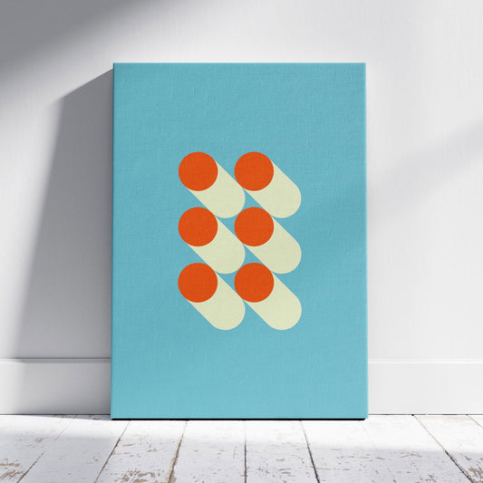 Mid-Century Blue Bauhaus Geometry - Framed Canvas Wall Art Print - House Prints