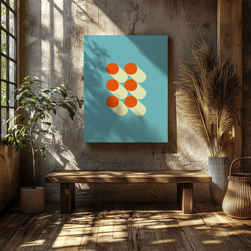 Mid-Century Blue Bauhaus Geometry - Framed Canvas Wall Art Print | House Prints