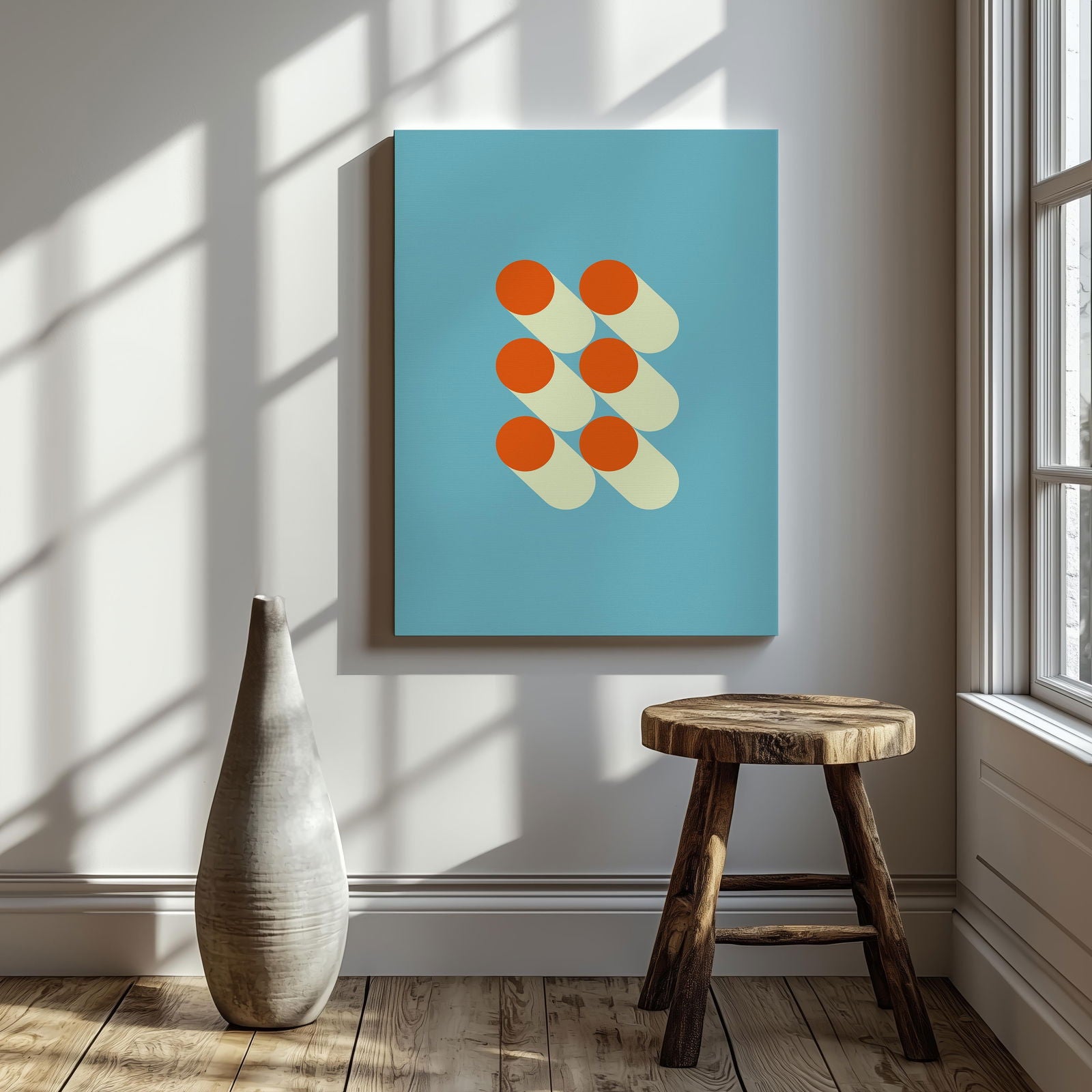 Mid-Century Blue Bauhaus Geometry - Framed Canvas Wall Art Print | House Prints