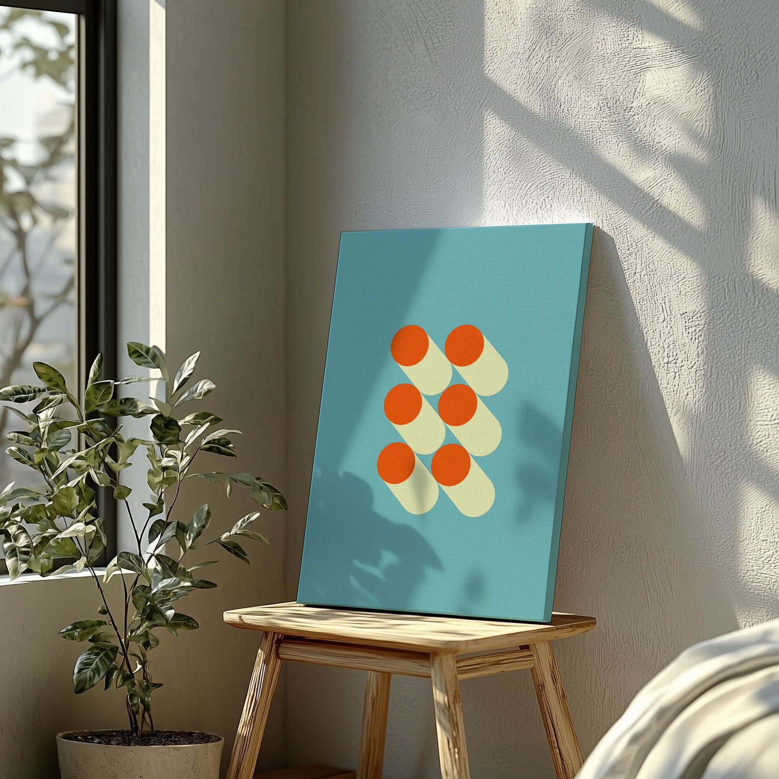 Mid-Century Blue Bauhaus Geometry - Framed Canvas Wall Art Print | House Prints