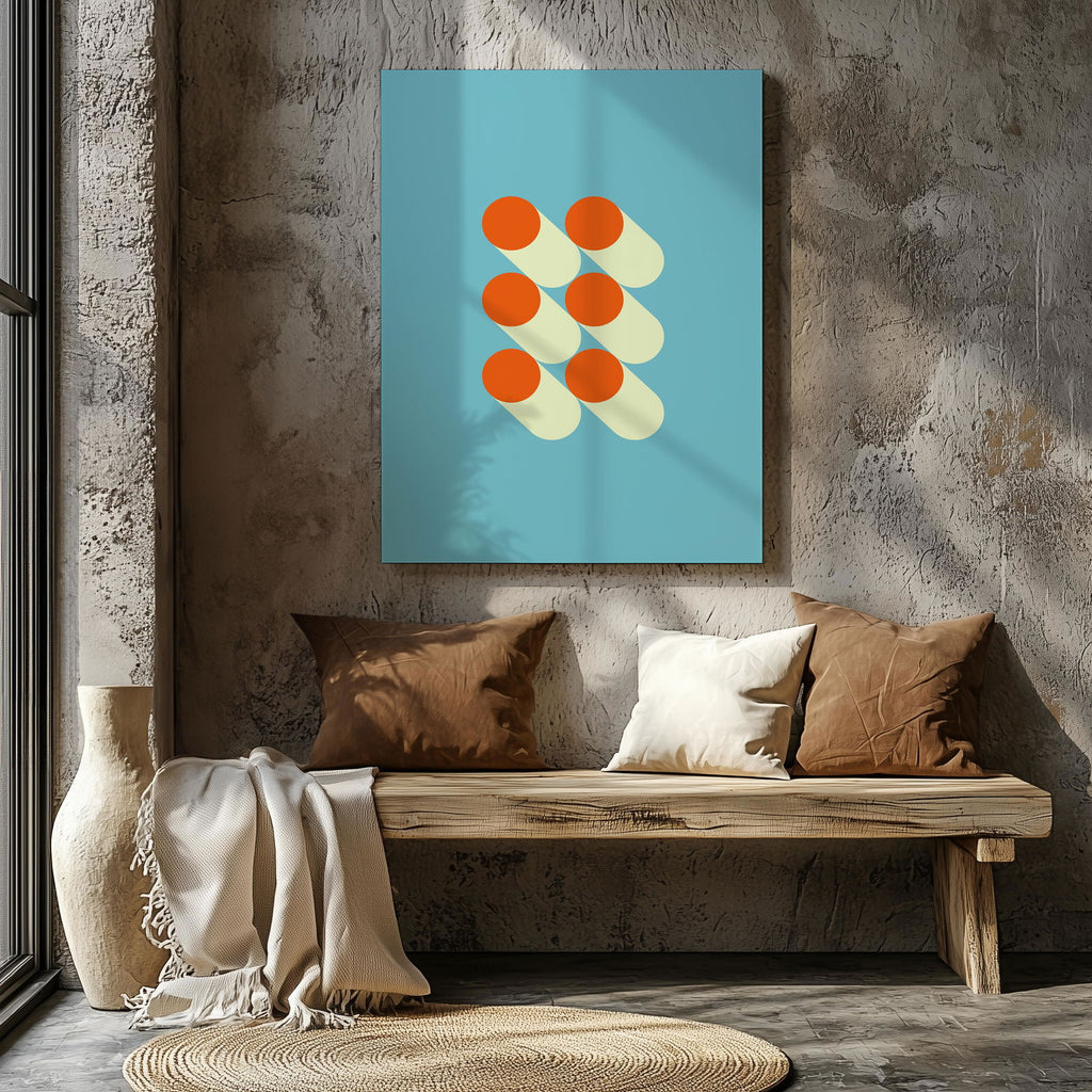 Mid-Century Blue Bauhaus Geometry - Framed Canvas Wall Art Print | House Prints