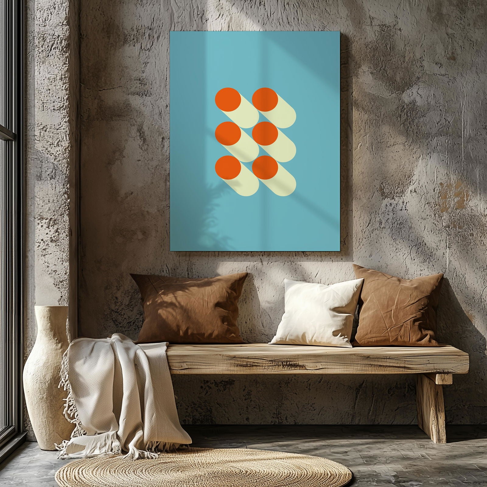 Mid-Century Blue Bauhaus Geometry - Framed Canvas Wall Art Print | House Prints