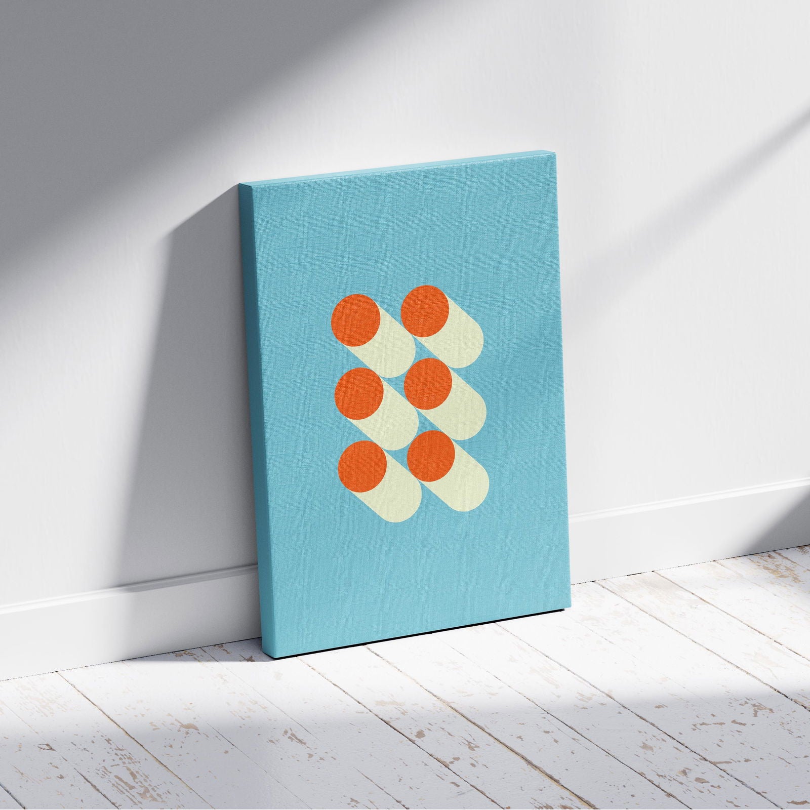 Mid-Century Blue Bauhaus Geometry - Framed Canvas Wall Art Print | House Prints