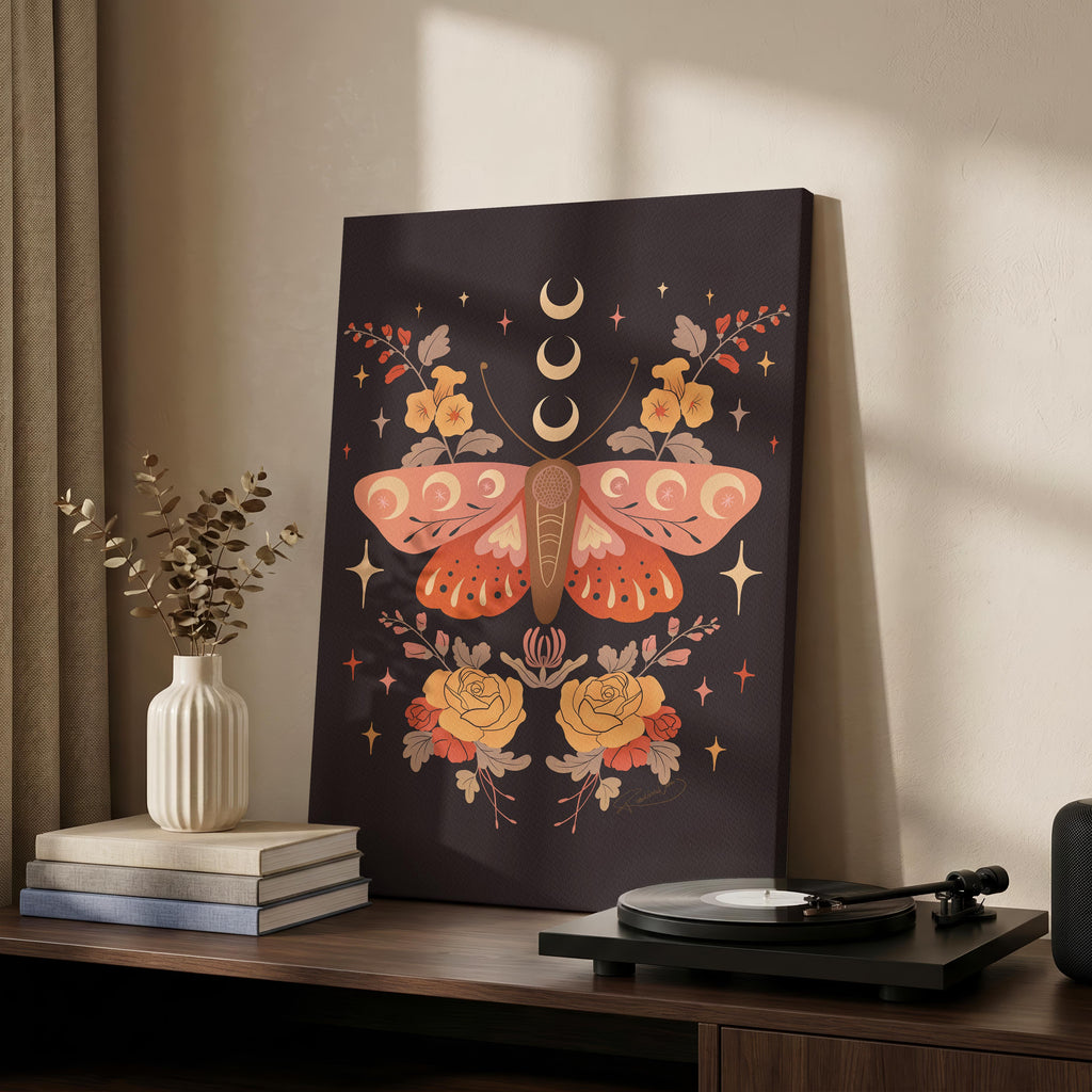 Midnight Garden Moths - Rosalinde Clara - Framed Canvas Wall Art Print | House Prints