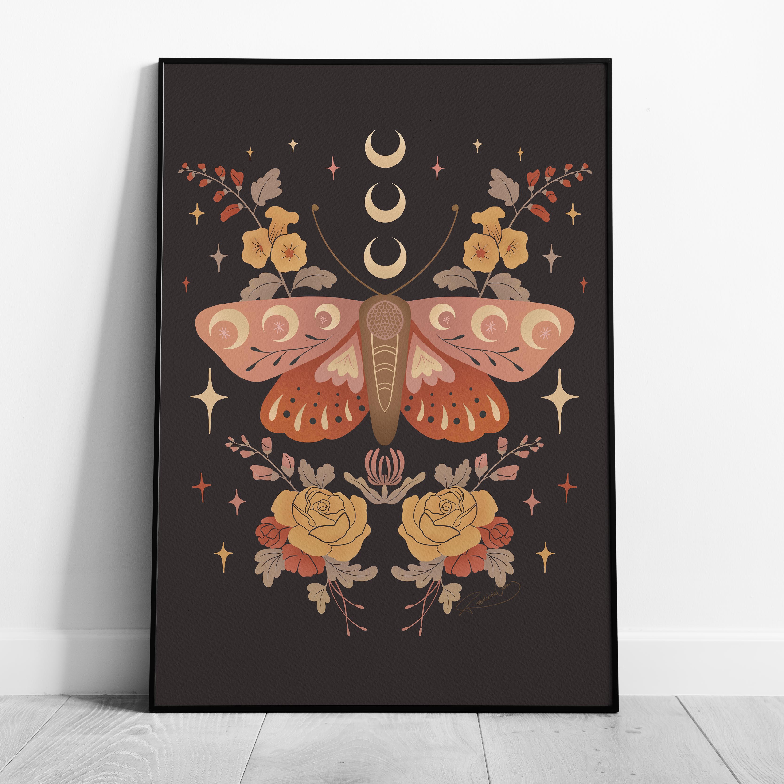 Midnight Garden Moths - Rosalinde Clara - Rolled Poster Wall Art Print | House Prints