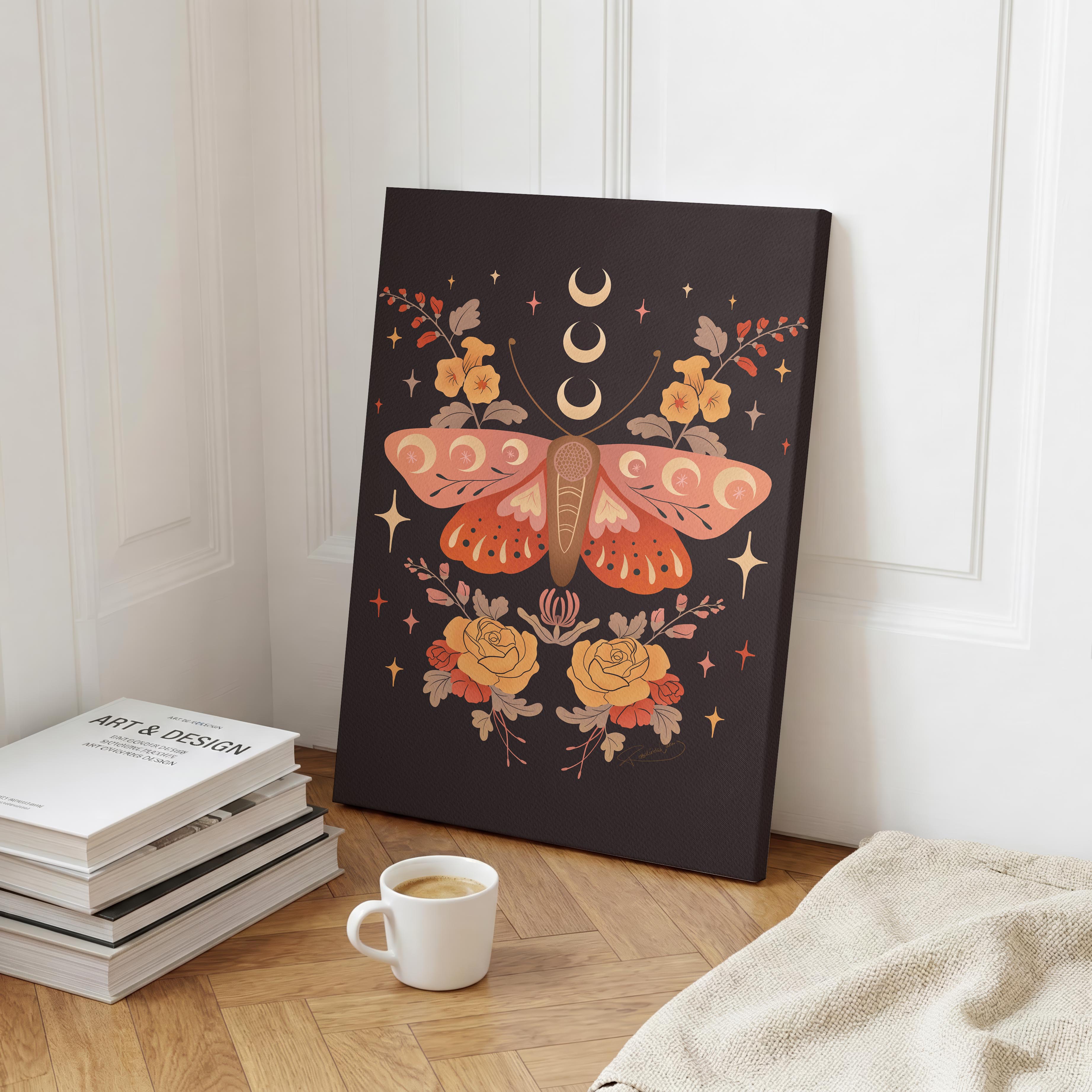 Midnight Garden Moths - Rosalinde Clara - Framed Canvas Wall Art Print | House Prints