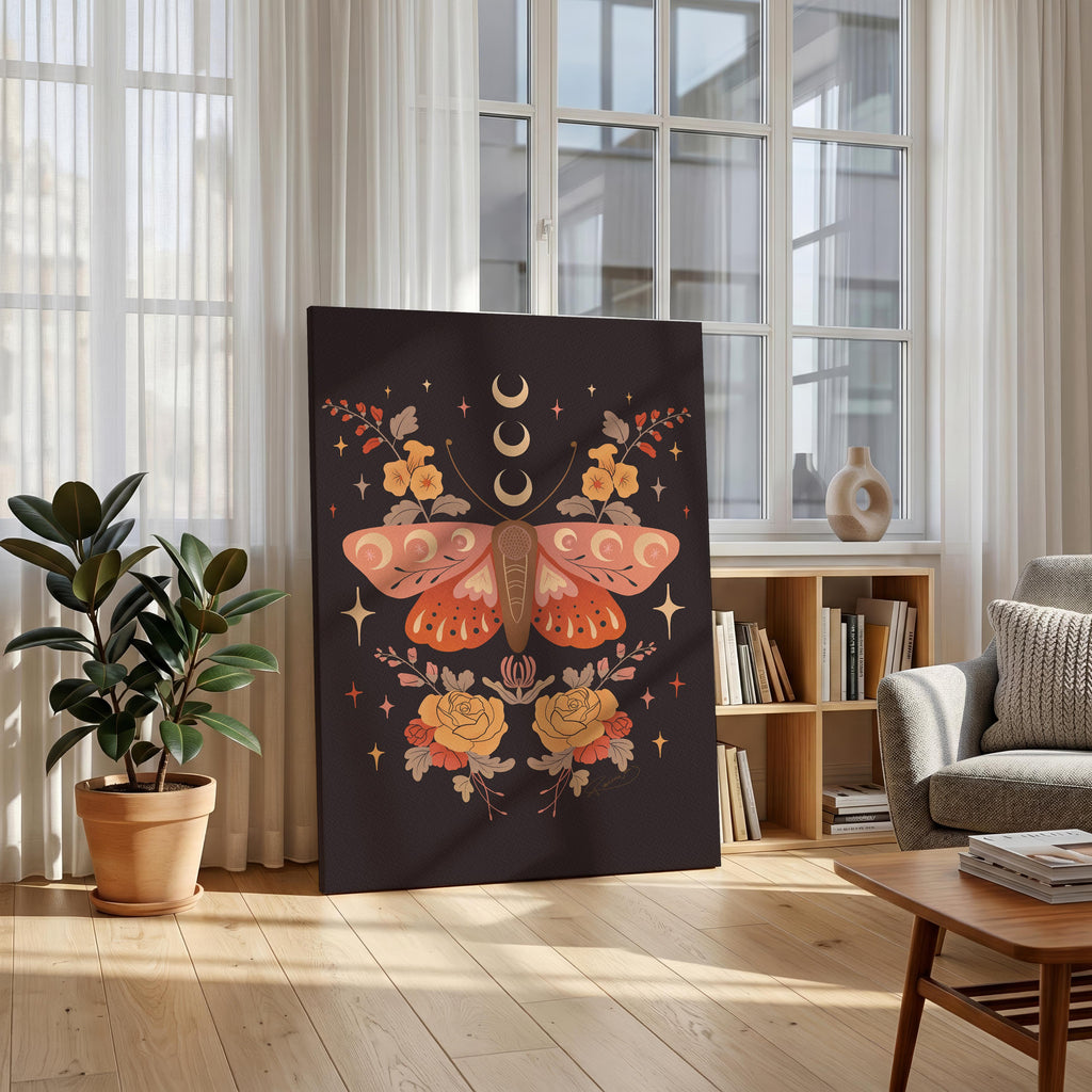 Midnight Garden Moths - Rosalinde Clara - Framed Canvas Wall Art Print | House Prints