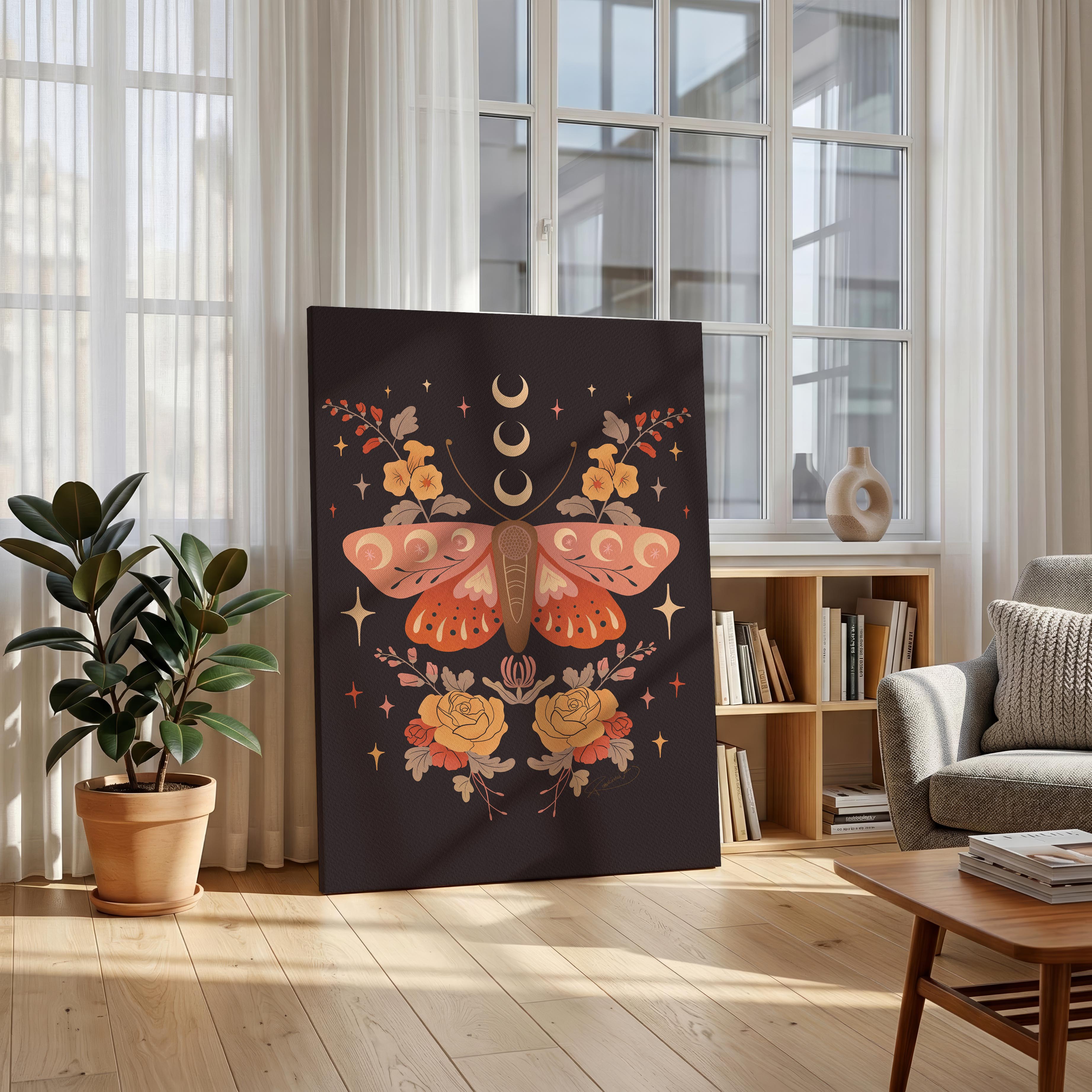 Midnight Garden Moths - Rosalinde Clara - Framed Canvas Wall Art Print | House Prints