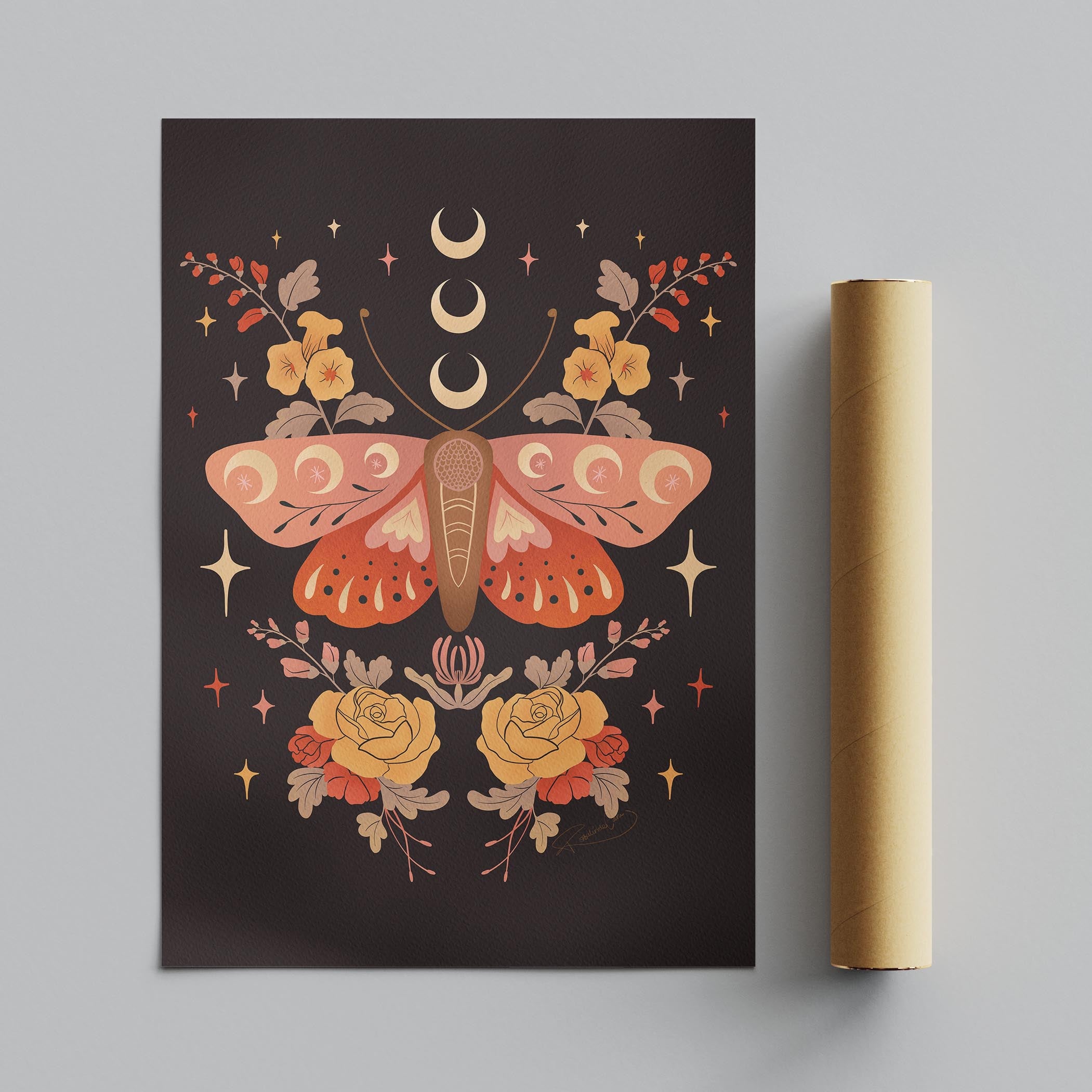 Midnight Garden Moths - Rosalinde Clara - Rolled Poster Wall Art Print | House Prints
