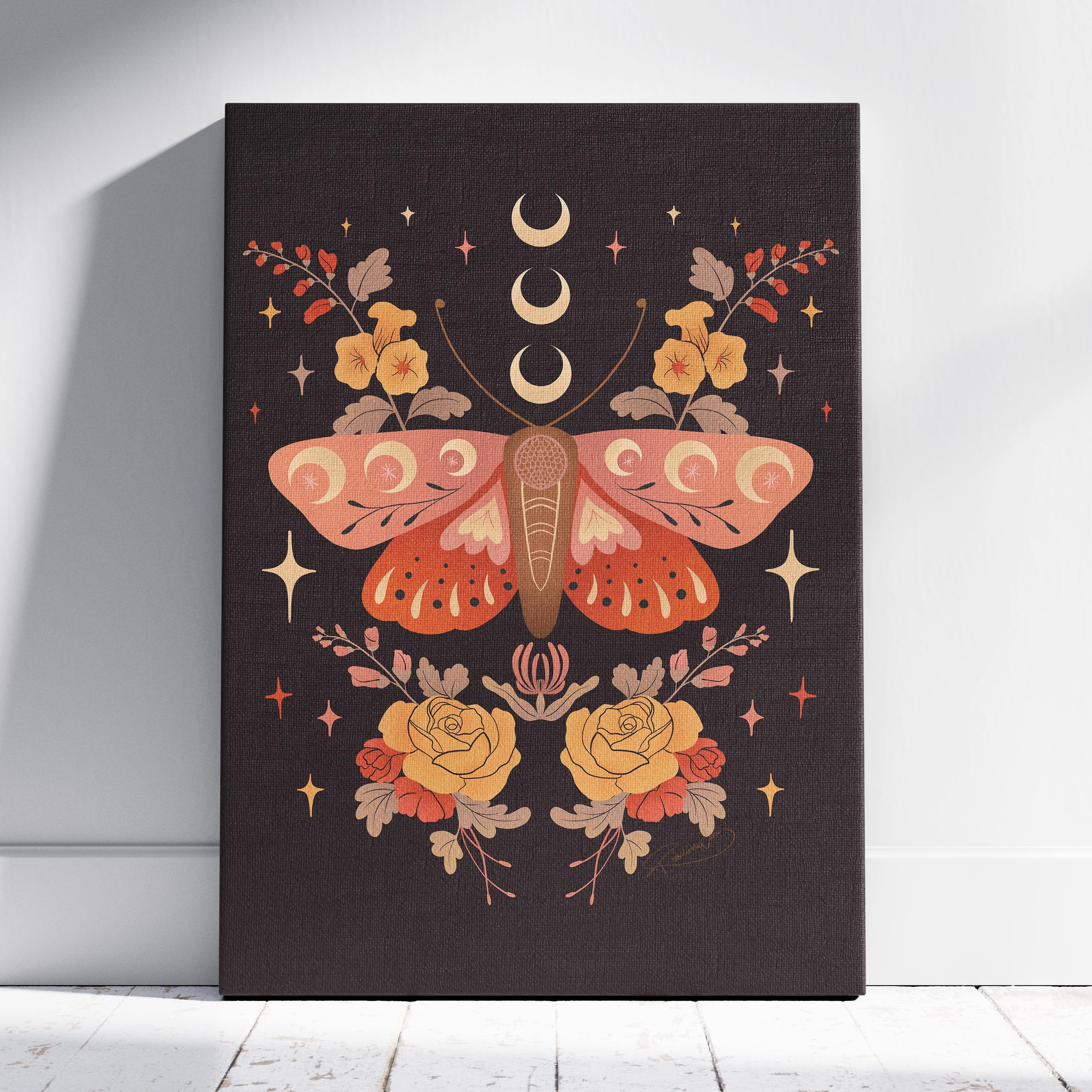 Midnight Garden Moths - Rosalinde Clara - Framed Canvas Wall Art Print | House Prints
