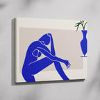 Minimalist Abstract Blue Contemplating Figure - Framed Canvas Wall Art Print | House Prints