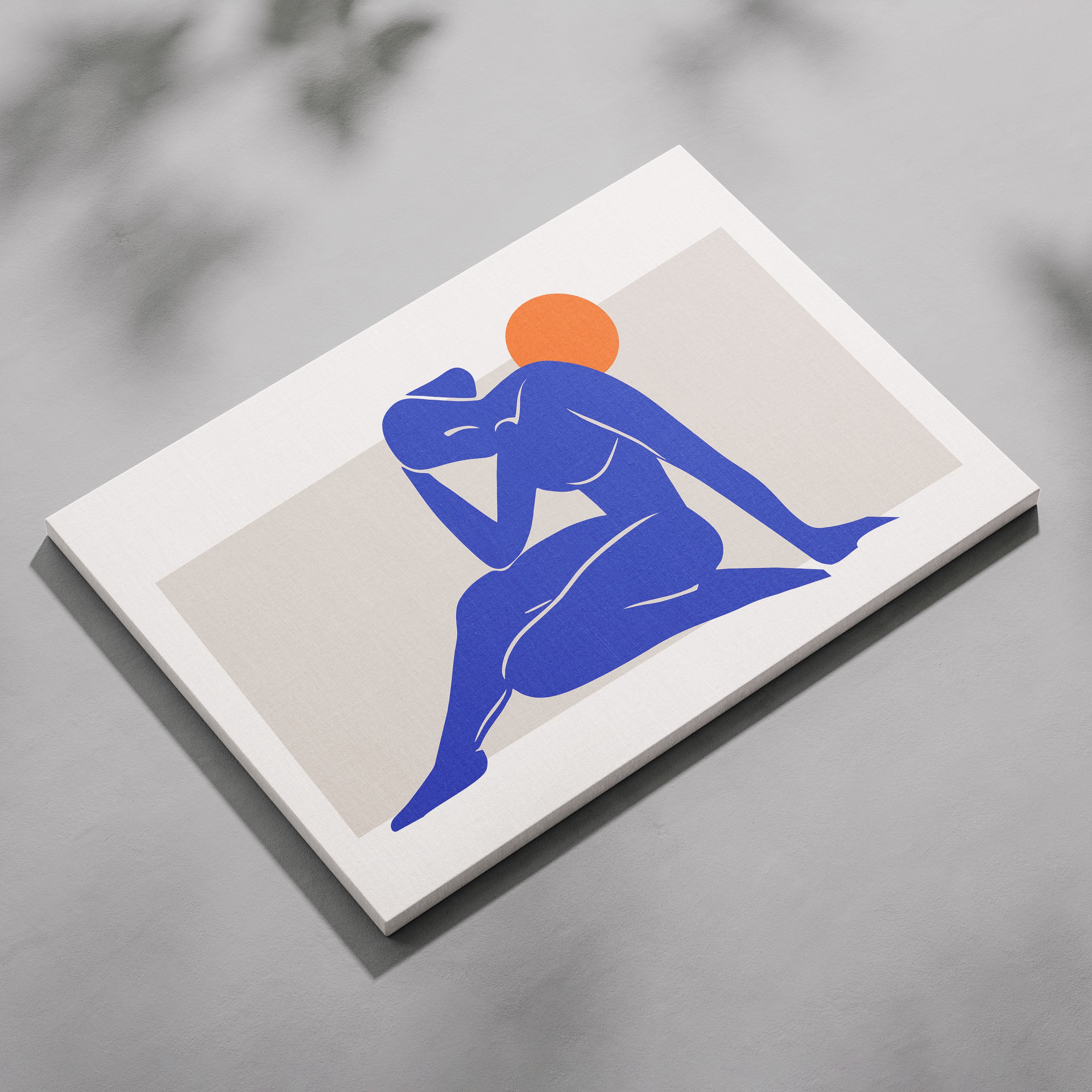 Minimalist Abstract Blue Figure with Sun - Framed Canvas Wall Art Print | House Prints