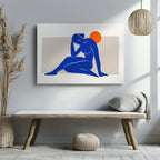 Minimalist Abstract Blue Figure with Sun - Framed Canvas Wall Art Print | House Prints