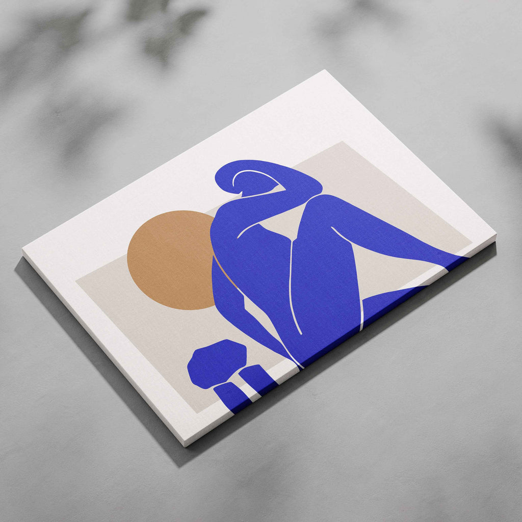 Minimalist Abstract Bold Blue Figure - Framed Canvas Wall Art Print